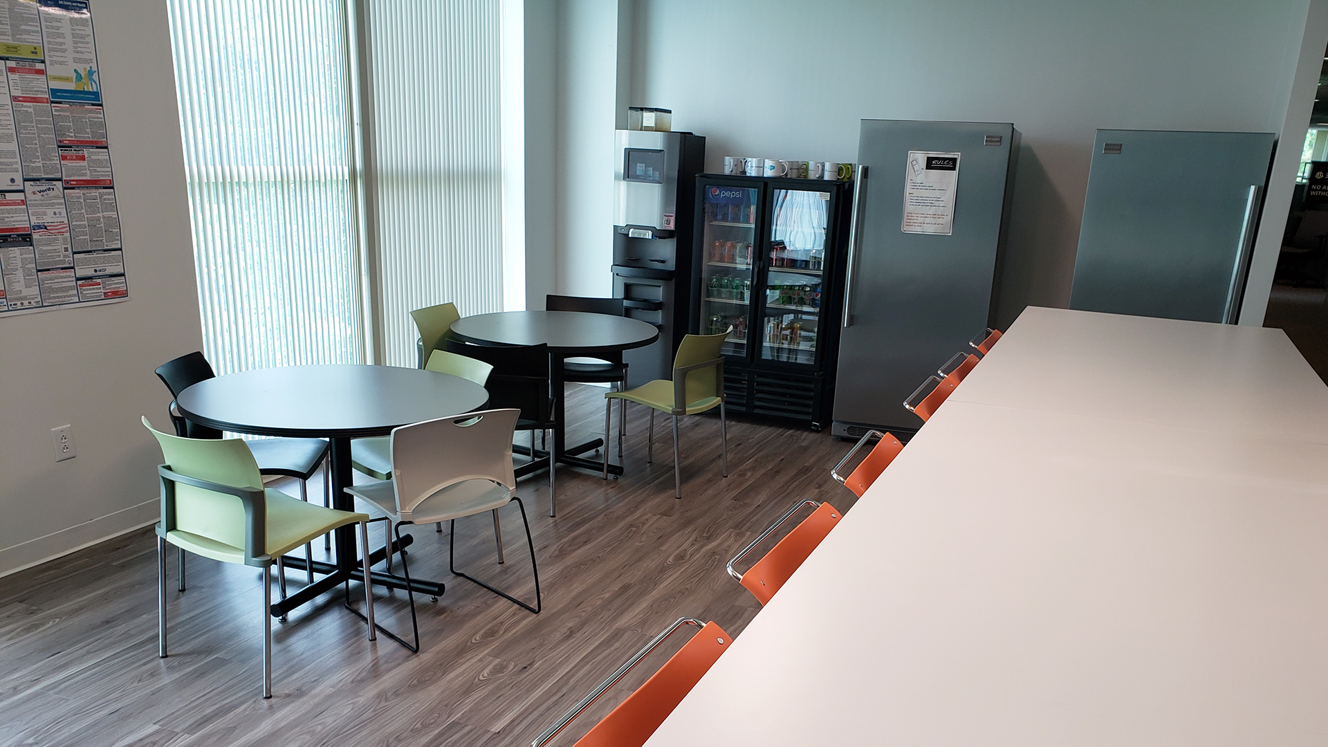 Image of breakroom refrigerators and snack vending