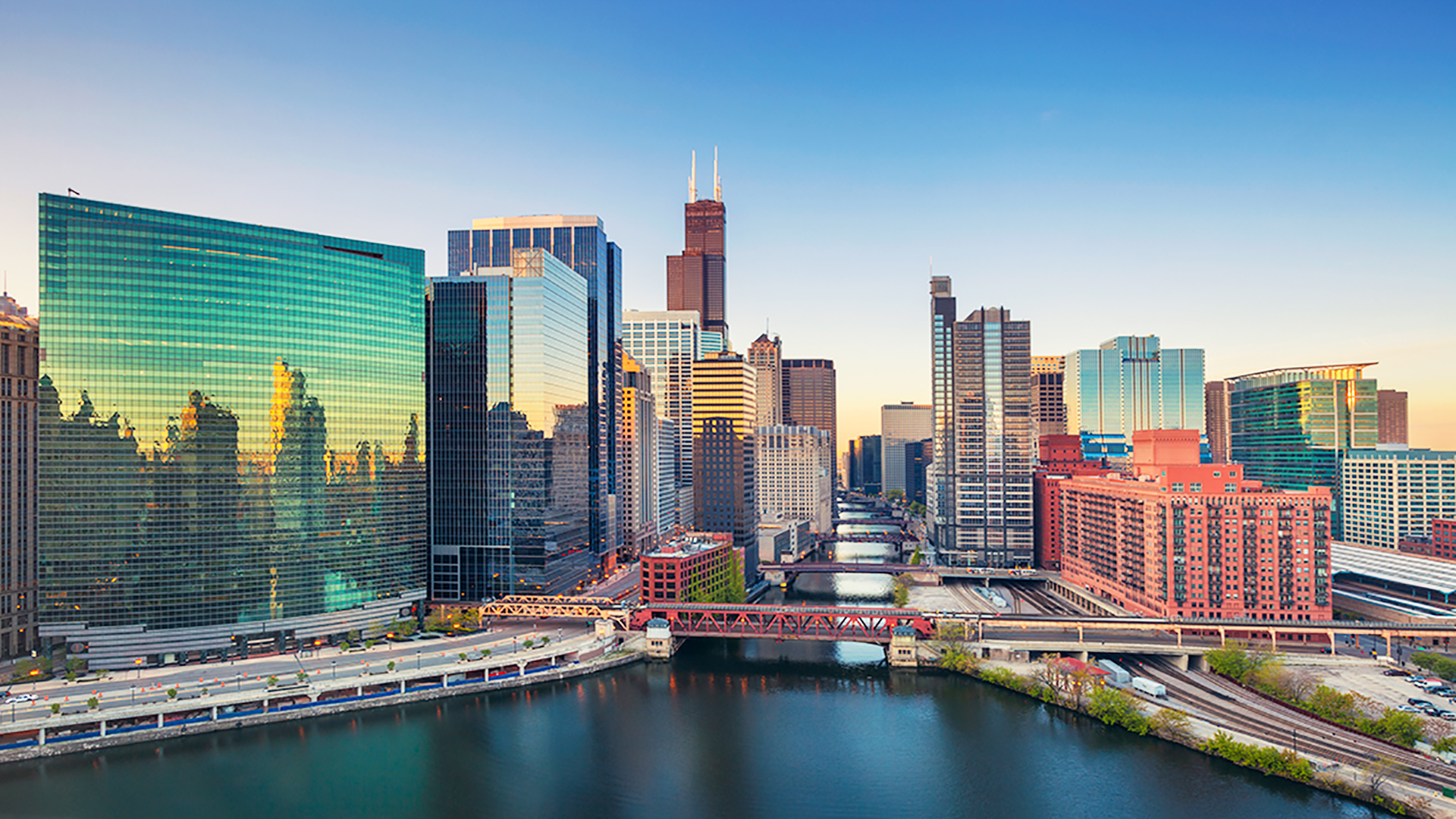 Chicago skyline on waterfront