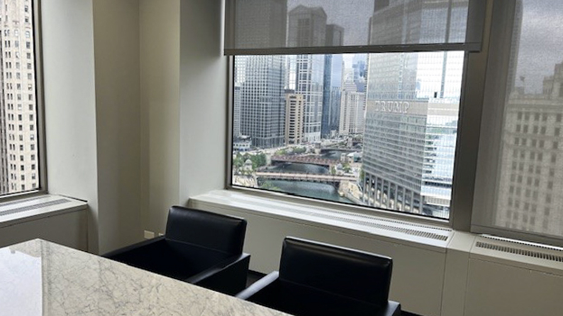 410 N Michigan - Interior office shot facing out to view of the Chicago river