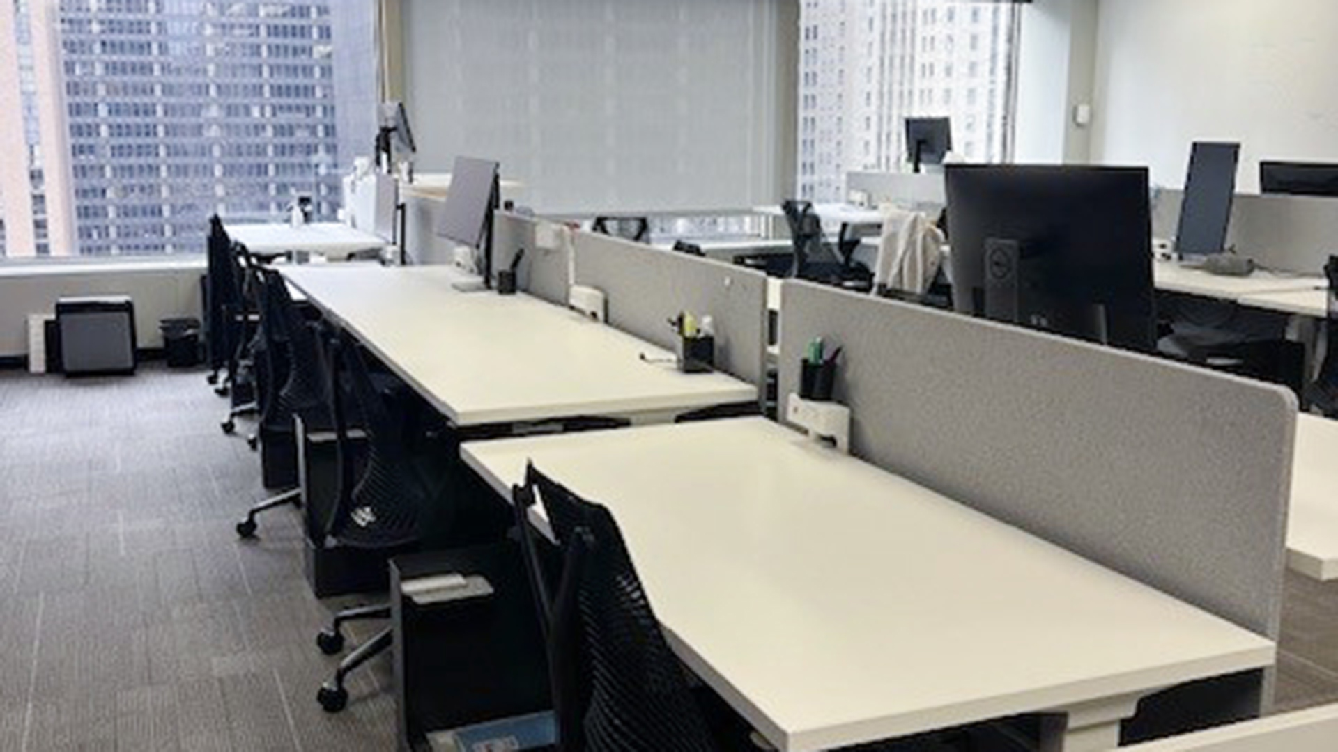 Interior shot of work cubicles in office at 401 N Michigan 