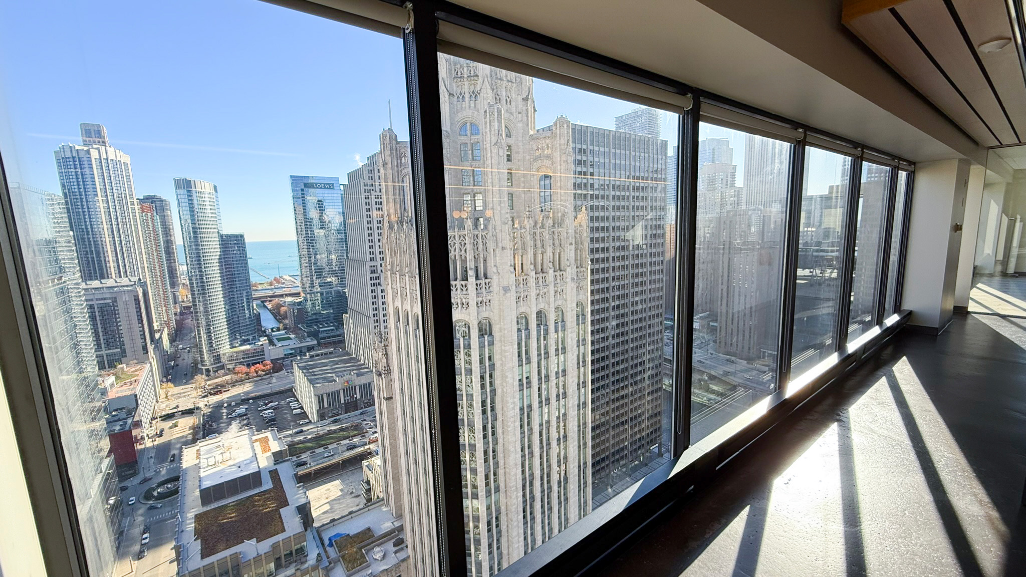A shot of the views of the city from an office at 444 N Michigan