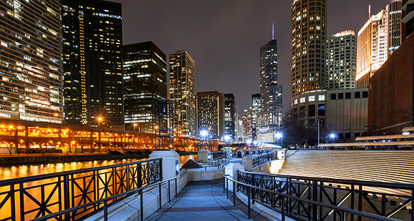 Downtown Chicago, buildings, walkway