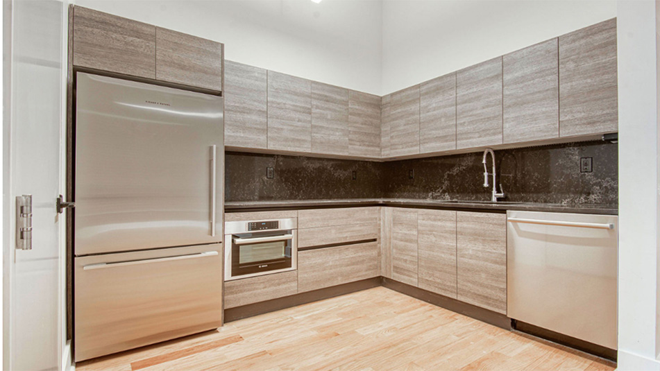 View of kitchen with stainless steel appliances