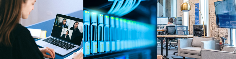 Video Conferencing, Server Wires, Office Interior with Technology