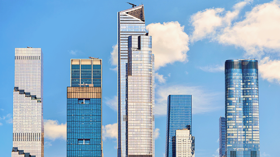 View of Hudson Yards looking east from the Hudson River