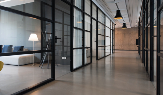 Office Interior with Glass Walls