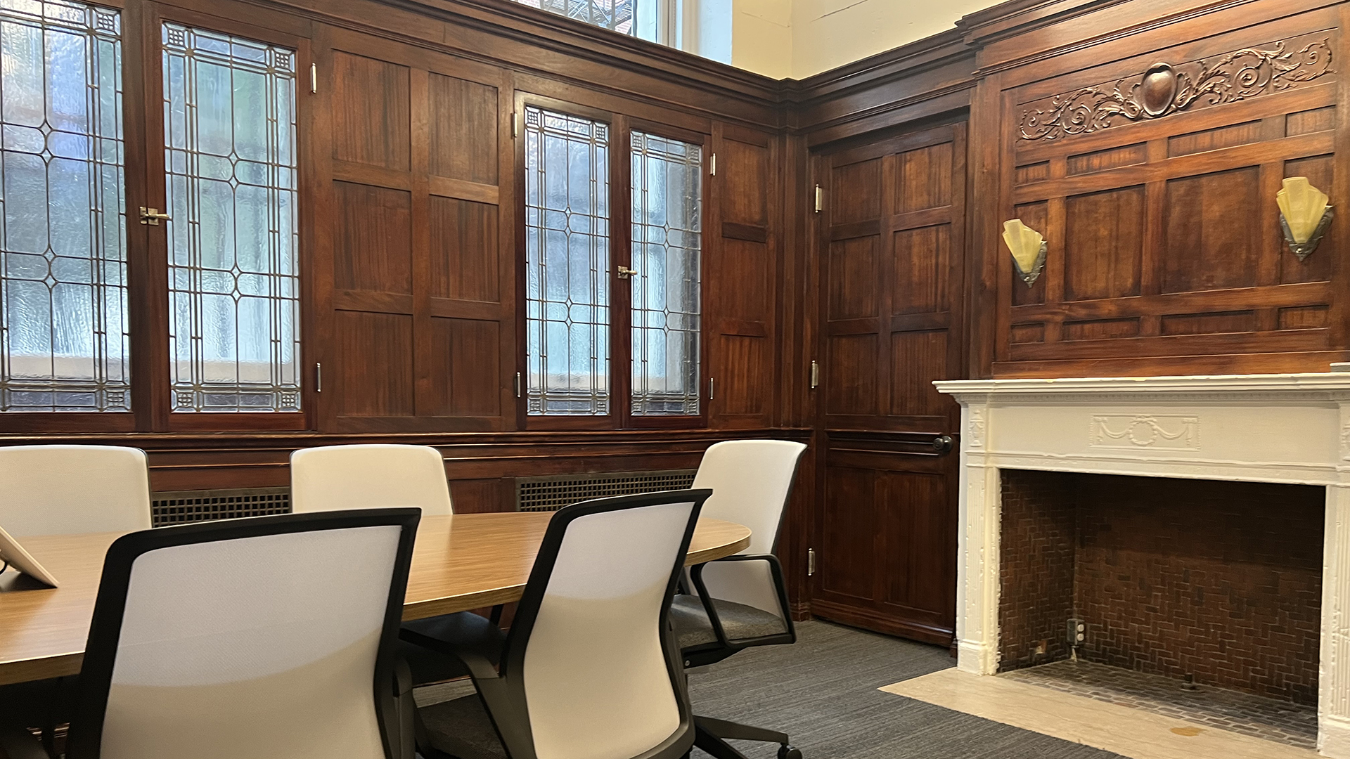 3rd & Arch meeting room with fireplace