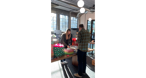 Cresa Portland team wrapping gifts