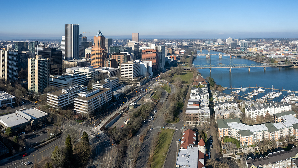 Aerial photo over Portland, OR